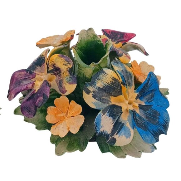 Vintage 1950s Capodimonte Candle Holders With African Violets & Butterflies Flor - Picture 7 of 13